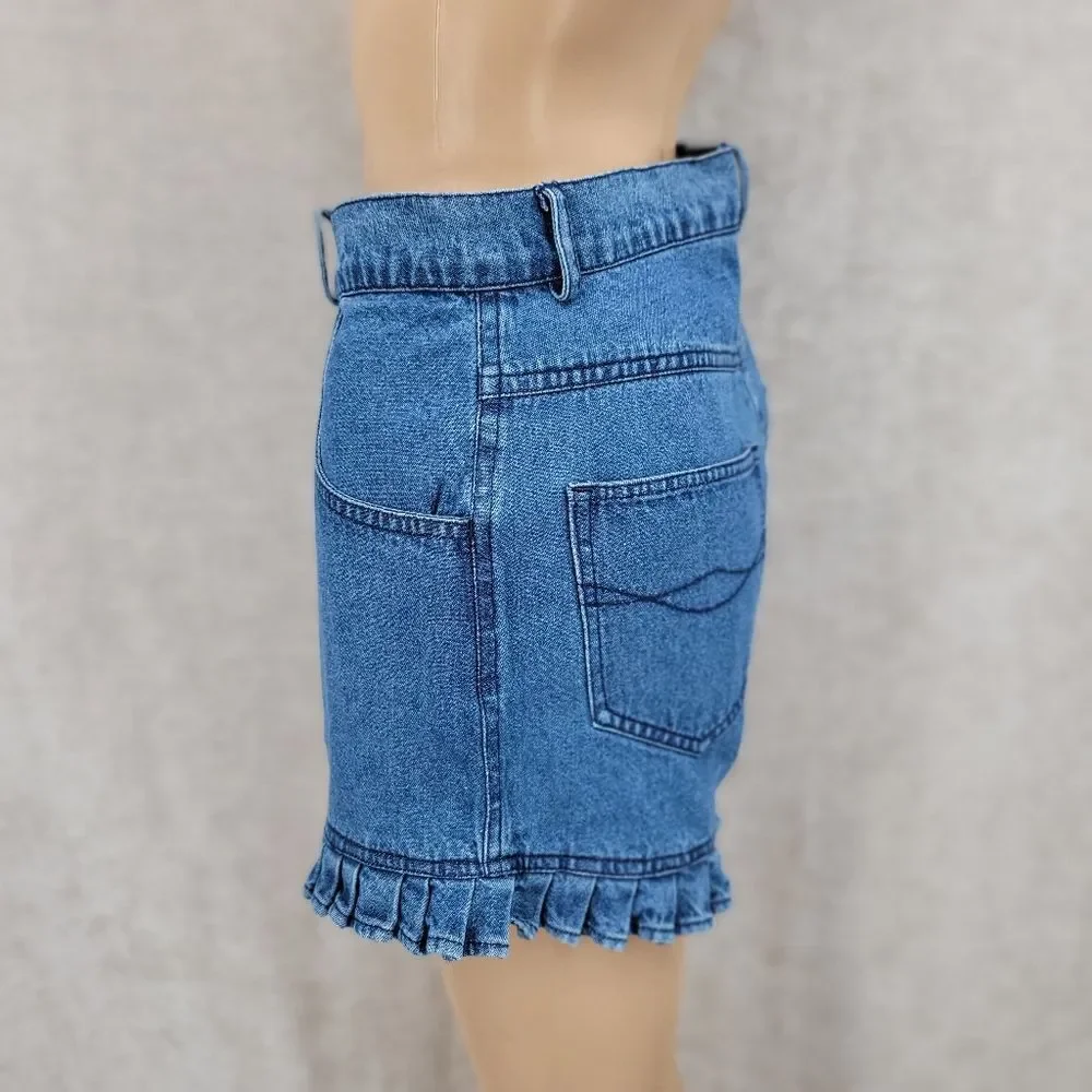 Newport News Vintage 90s Denim Ruffle Hem Women's Blue Jean Shorts High Rise Mom